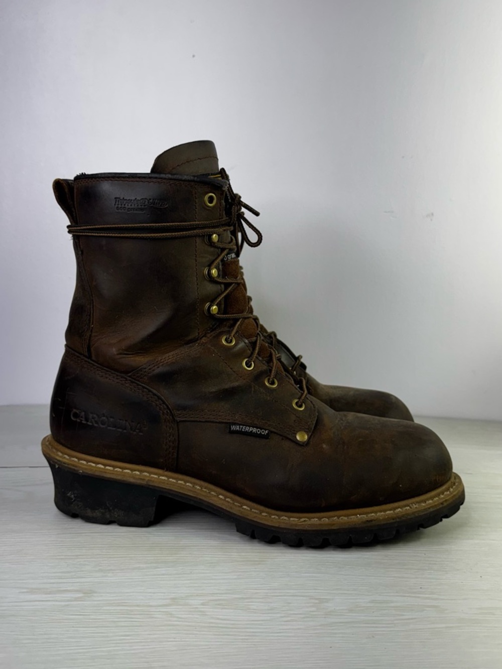 Carolina 8" Brown Leather Steel Toe Logger Work Boots 11 2E , 600 gram